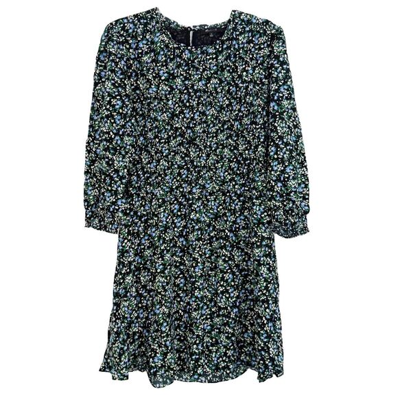 MADEWELL Smocked Mini Dress 12 Meadow Ditsy Black Floral Print NWT B14 - Picture 2 of 5